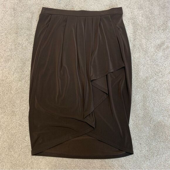 JOSEPH Ribkoff chocolate brown pleated tulip wrap skirt Sz 8 stretchy spandex - Picture 5 of 9